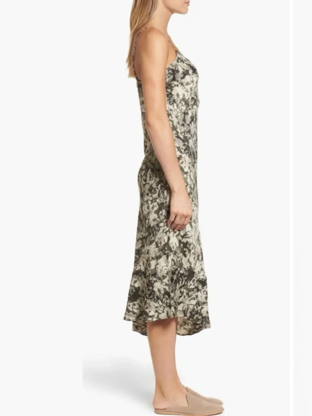 Kenneth Cole NY Camo Floral Silky Y2K Asymmetrical Slip Dress Size M - Picture 4 of 10